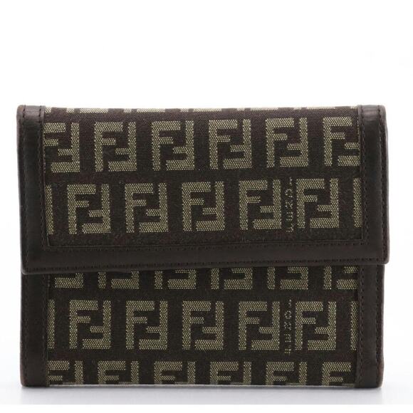 Fendi Trifold Wallet in Brown FF Zucca Jacquard Canvas with Leather Trim - Picture 1 of 10